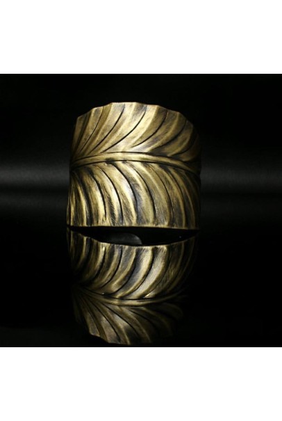 African leaf brass oxidised bangle cuff